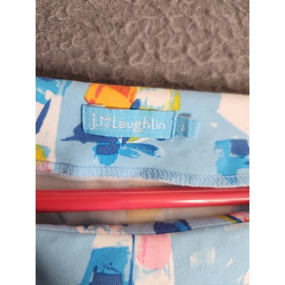 J. McLaughlin Blue Nautical Sailboat Catalina Cloth Wavesong Top 3/4 Sleeve Sz L - Picture 6 of 9